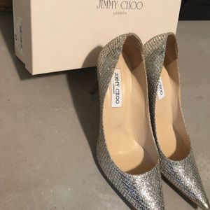 JIMMY CHOO Agnes Leather Sz 39 Glitter Champagne